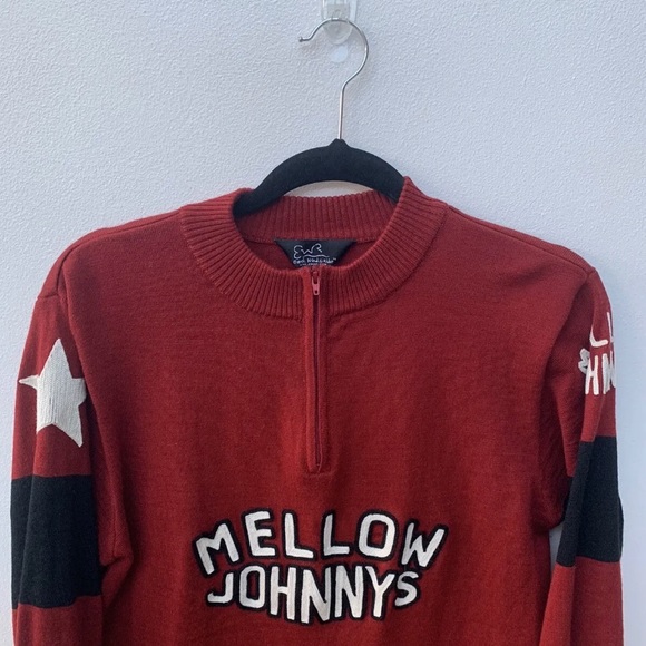 Mellow Johnnys Earth Wind & Rider Mens US Medium 100% Merino Cycling Jumper Red - Picture 2 of 8